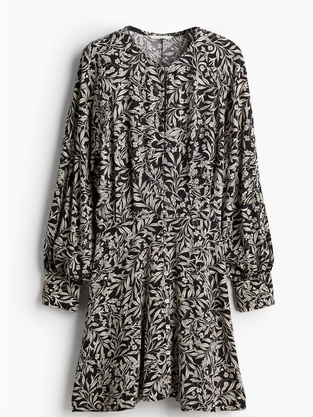 H&M Black and Cream Floral Button-Front Mini Dress